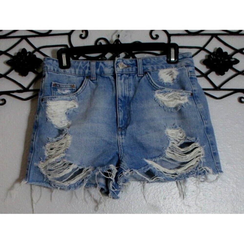 TopShop  Women's Jean Shorts Size 6 Blue Distressed Hi Rise